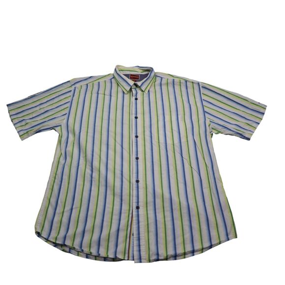 Tommy Hilfiger Denim Shirt Mens XL Blue Green Striped Logo Button Up Casual - Picture 1 of 16